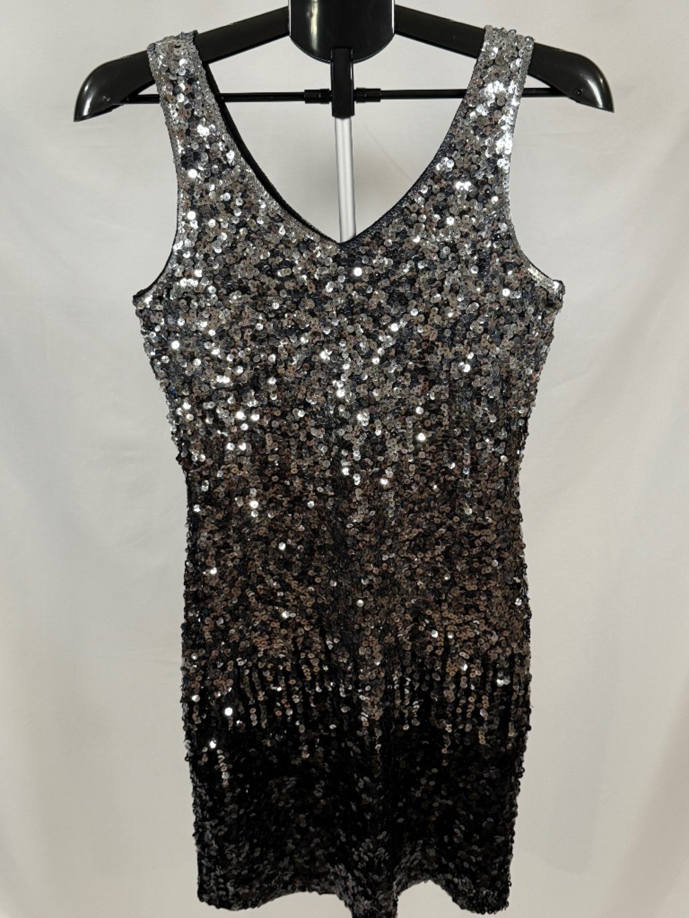 Silver Black Sequin Homecoming Dress MANER M Ombre Tank Mini Sparkle